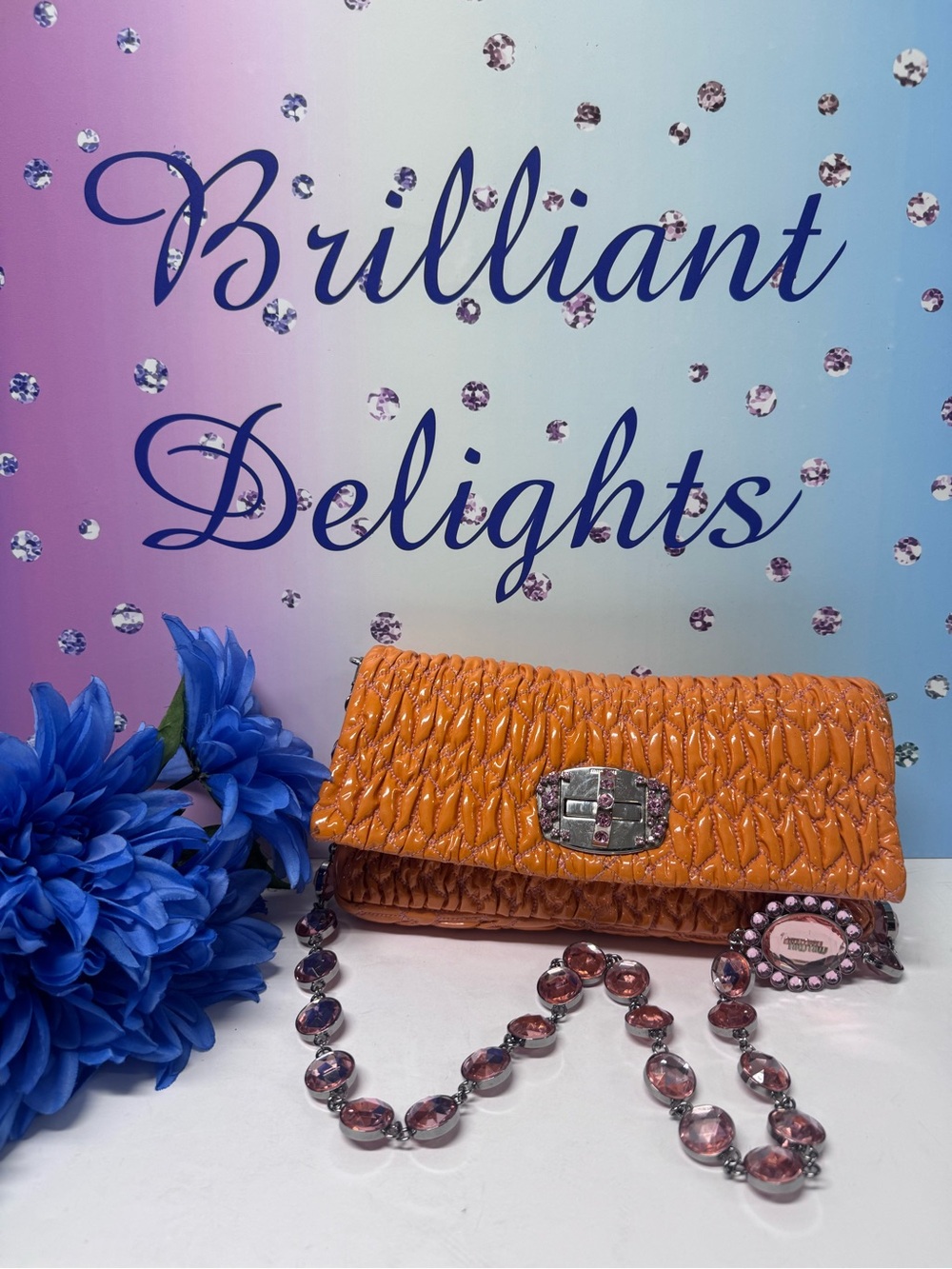 🧡RARE MIU ORANGE PINK CRYSTAL MATELASSE BAG